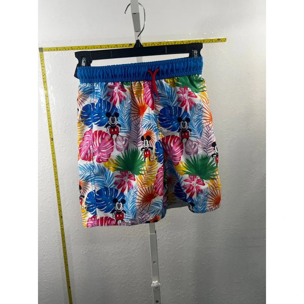 Disney Mickey Mouse Boys Swim Trunks Tropical Floral Board Shorts Blue Size 7/8‎